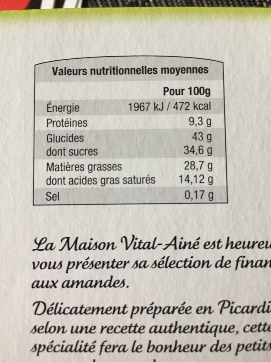 Maison Vital Ainé Financiers aux amandes packshot