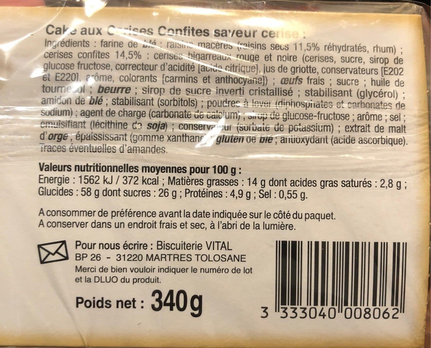 Vital Ainé Cake aux deux cerises Vital Aîné packshot