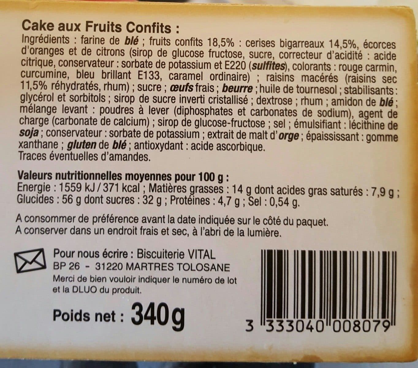 Maison Vital Ainé Cake gourmand tuuti fruti packshot