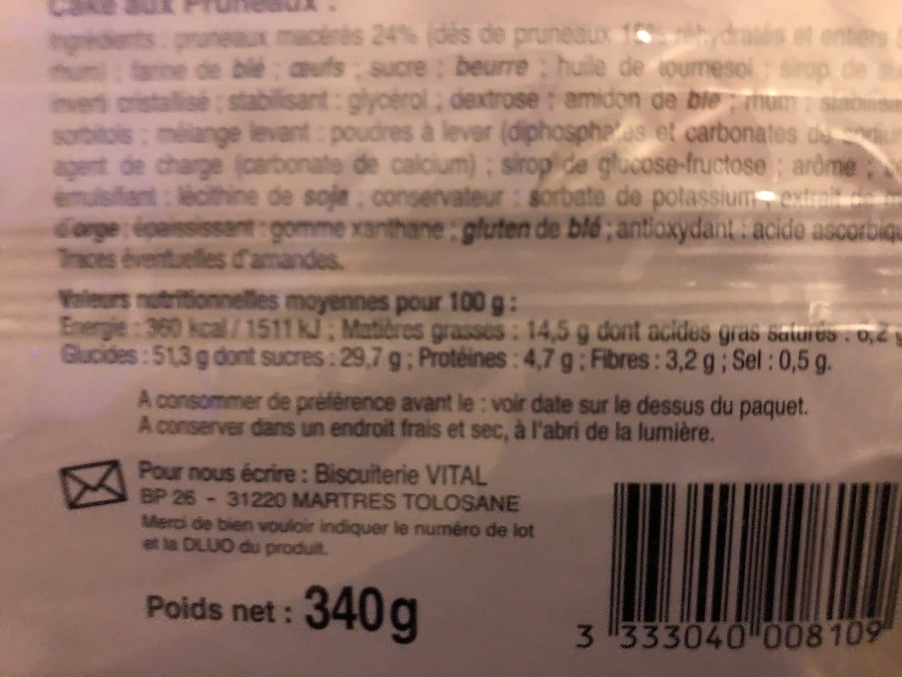 Maison Vital Ainé Cake aux pruneaux Vital Aîné packshot