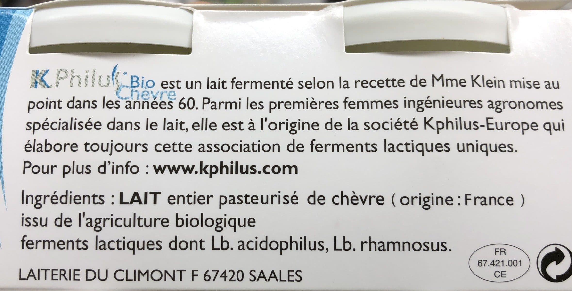 Open Food Facts K-Philus bio chèvre - Lait fermenté packshot