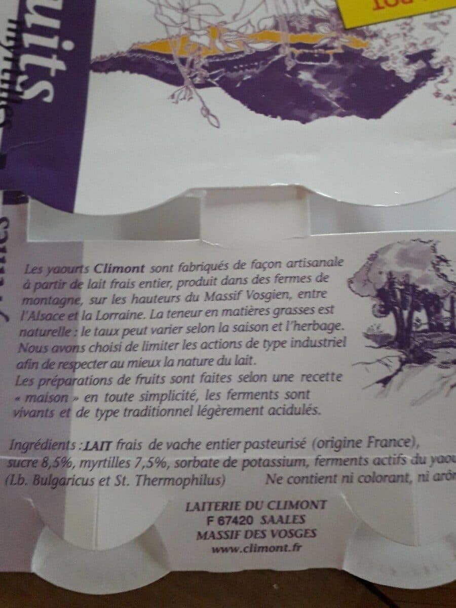 Laiterie du Climont Yaghurt aux fruits myrtilles packshot