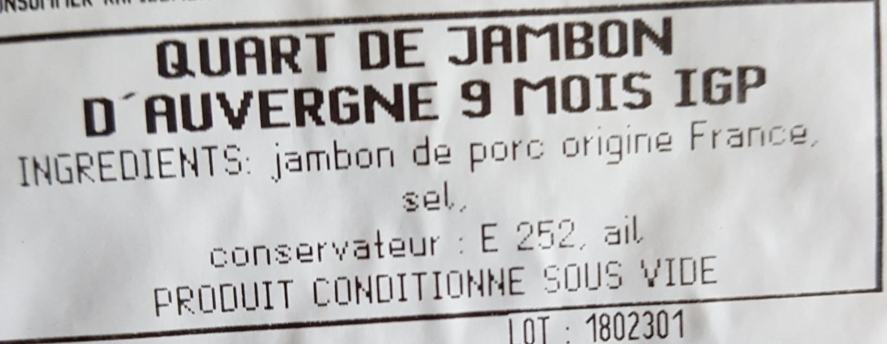Open Food Facts Quart de jambon d'Auvergne 9 mois IGP packshot