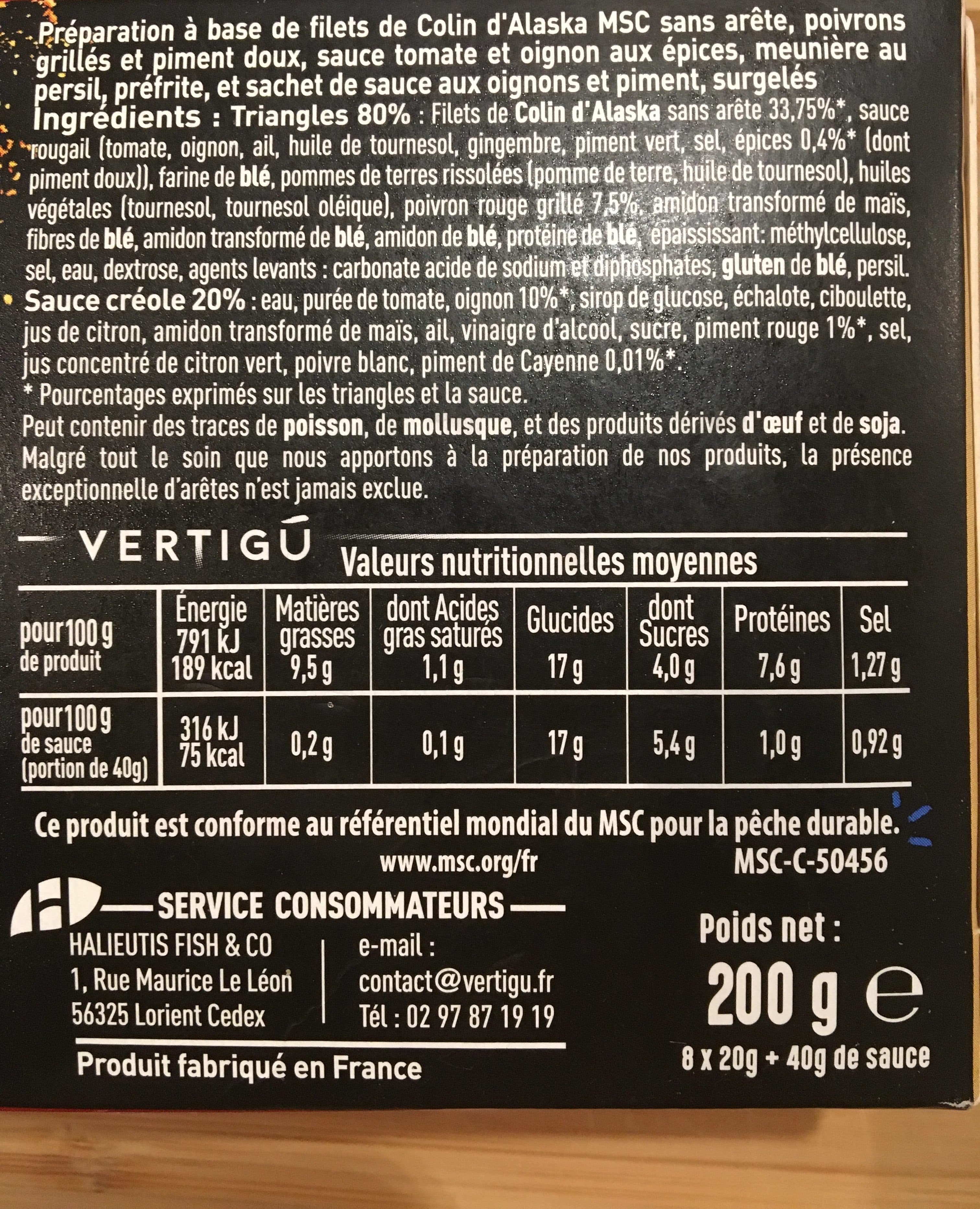 VERTIGU Les Cuisinés Petites bouchées Colin d’Alaska packshot