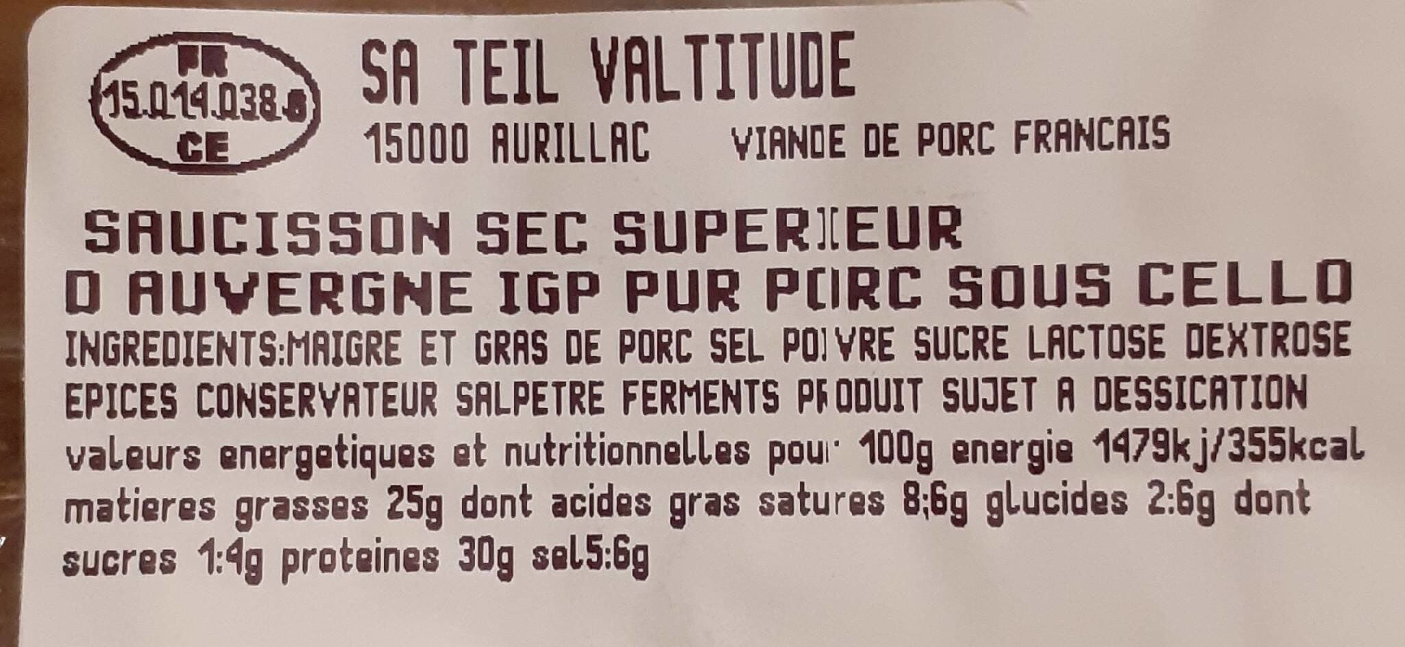 Open Food Facts Saucisson sec d'Auvergne montagne packshot