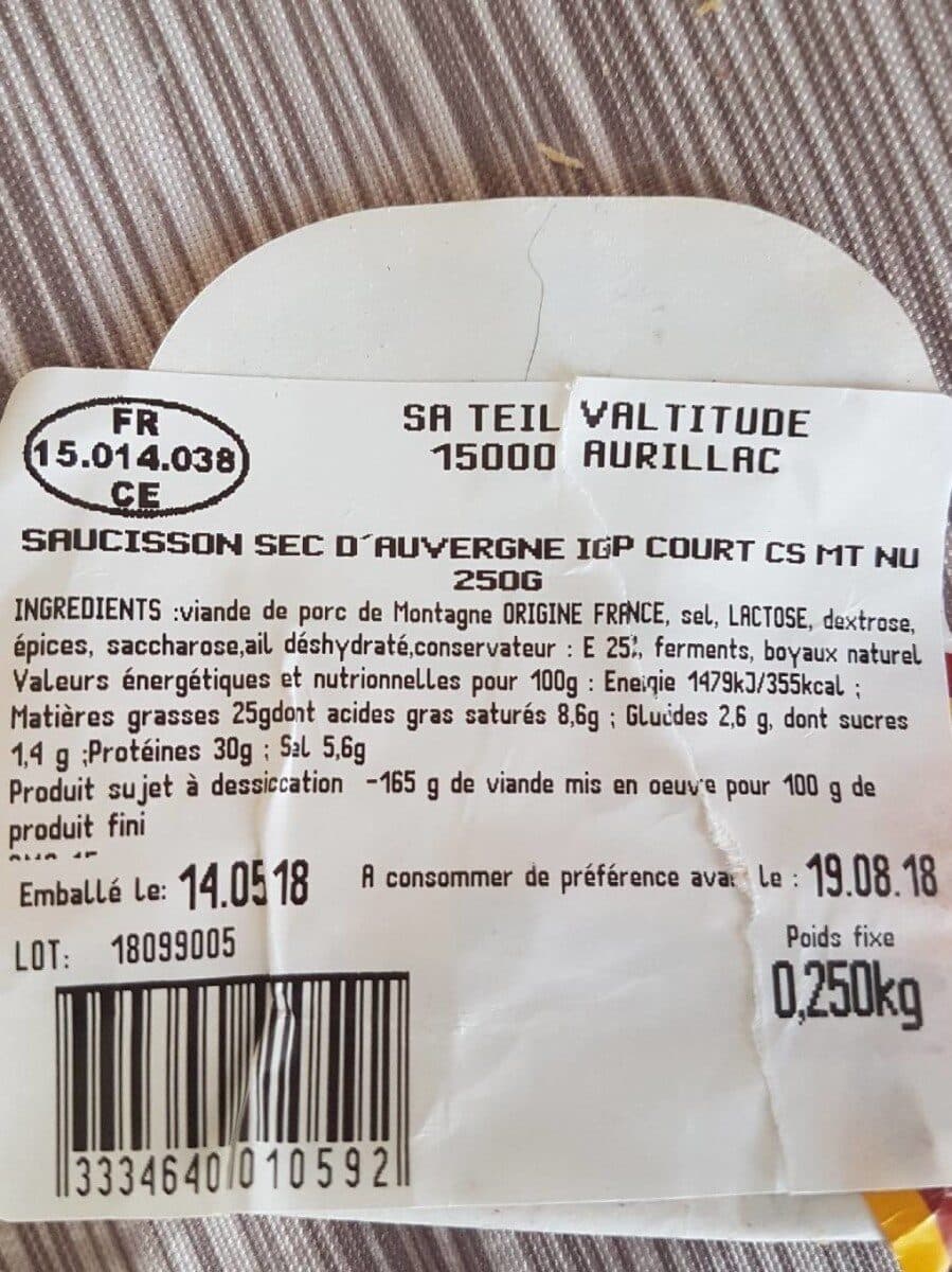 Open Food Facts Saucisson sec d'auvergne packshot