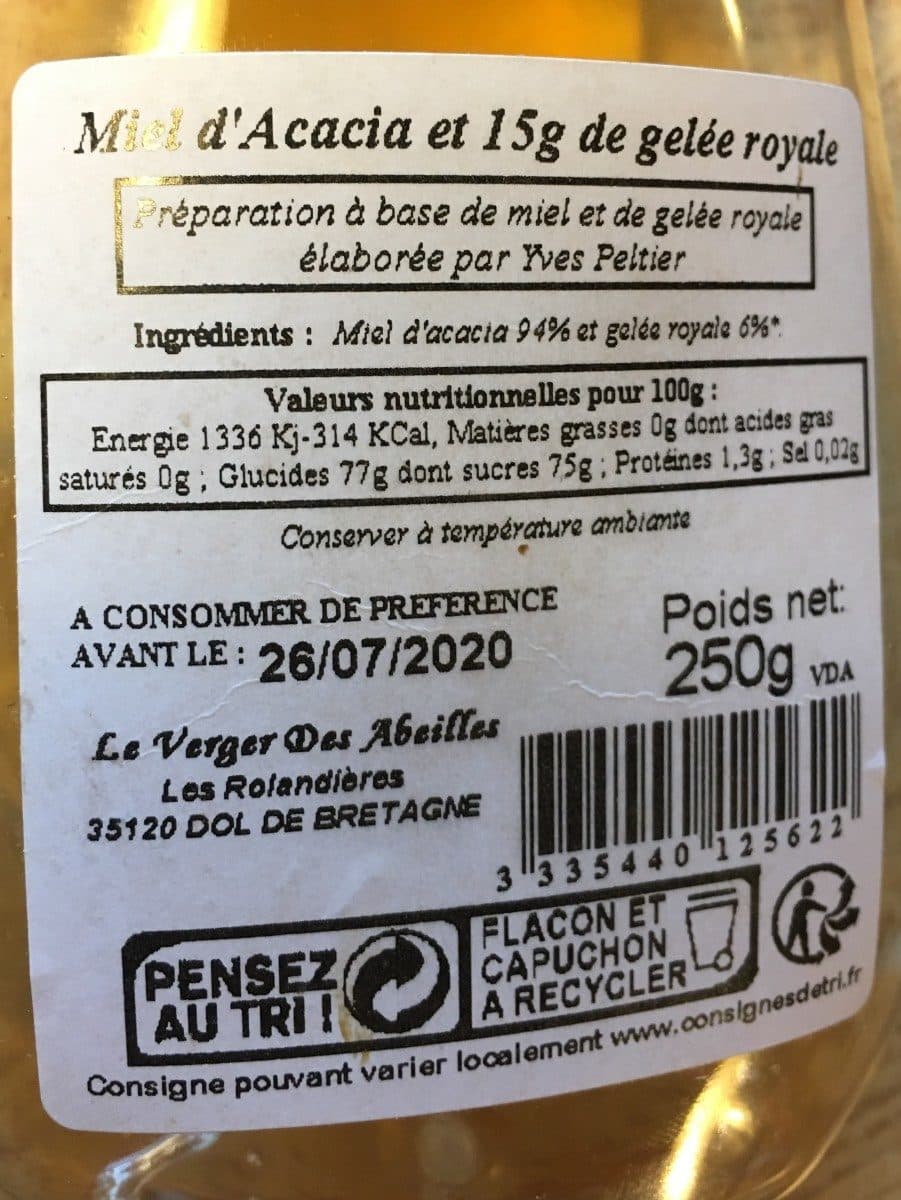 Le Vergers des Abeilles Miel d'acacia et gelée royale packshot