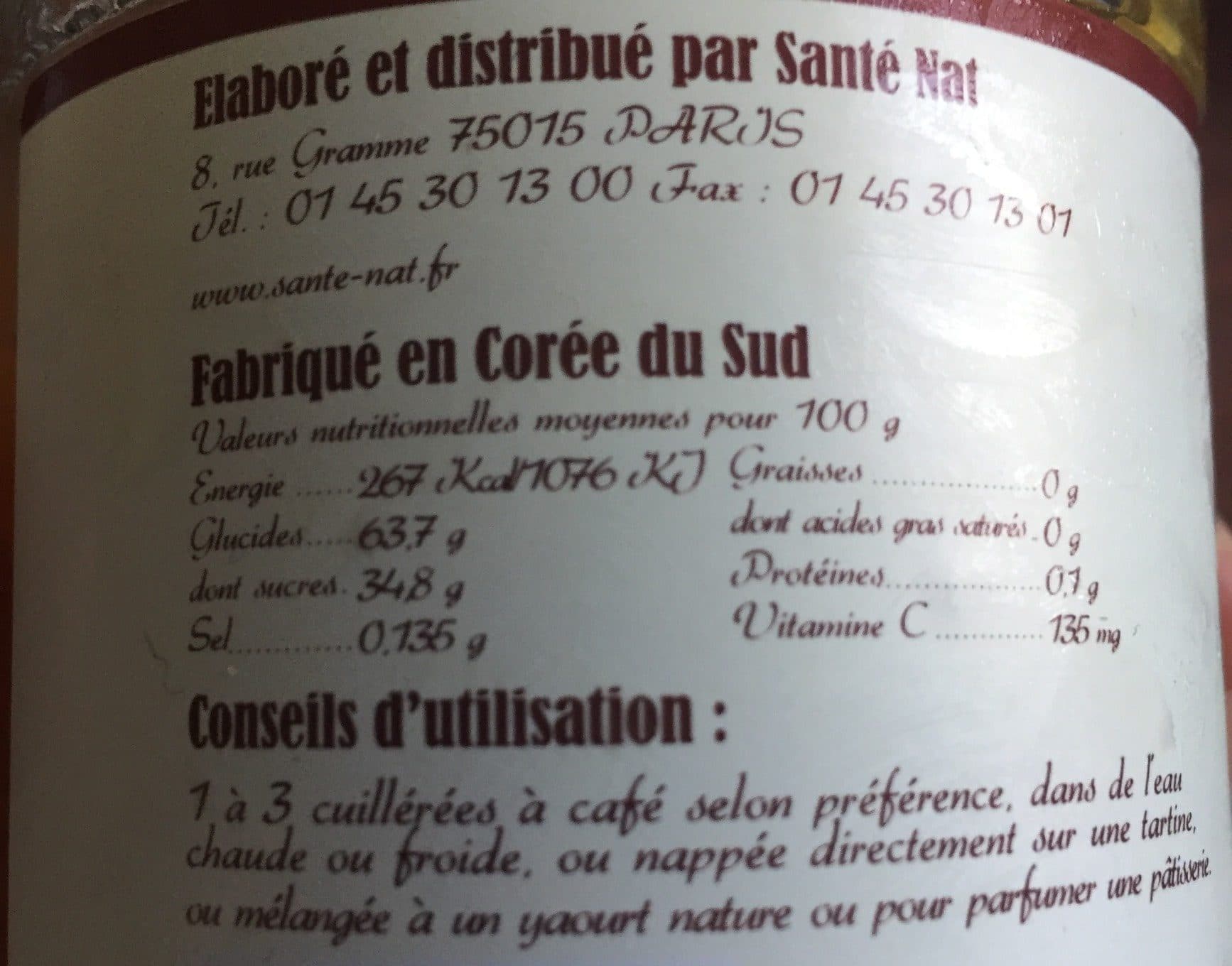 Sante nat Infusion en gelée au citron de Corée sans sucre ajouté packshot