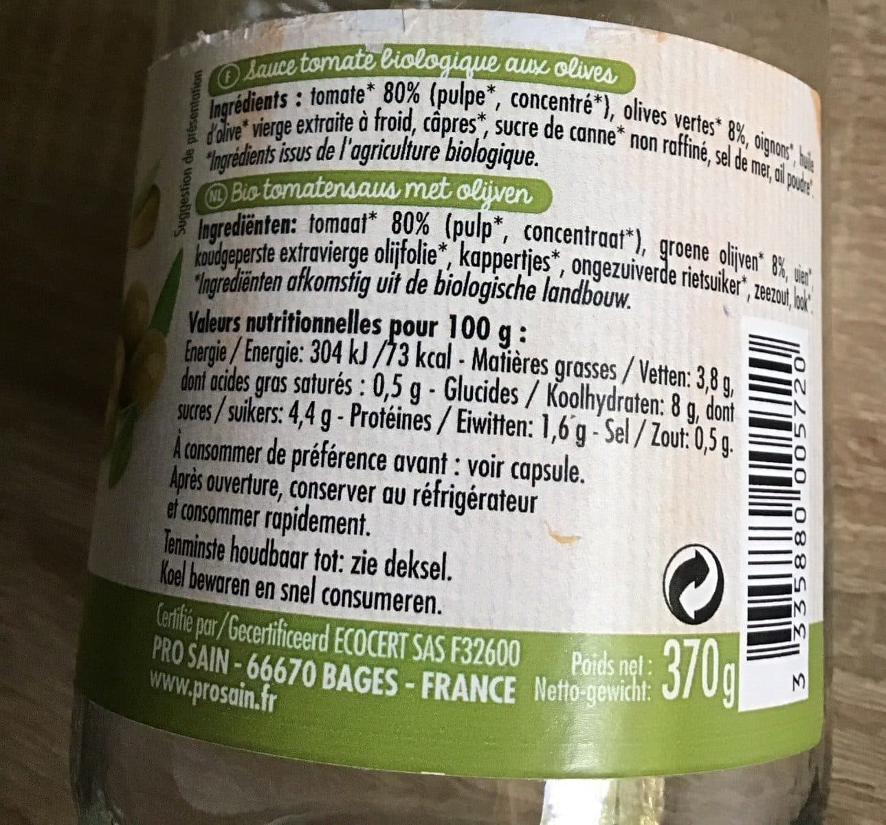 Prosain 370G Sauce Tomate Aux Olives packshot
