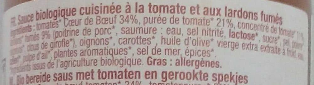 ProSain Sauce Amatricana - Tomate Cœur de Bœuf et lardons fumés packshot