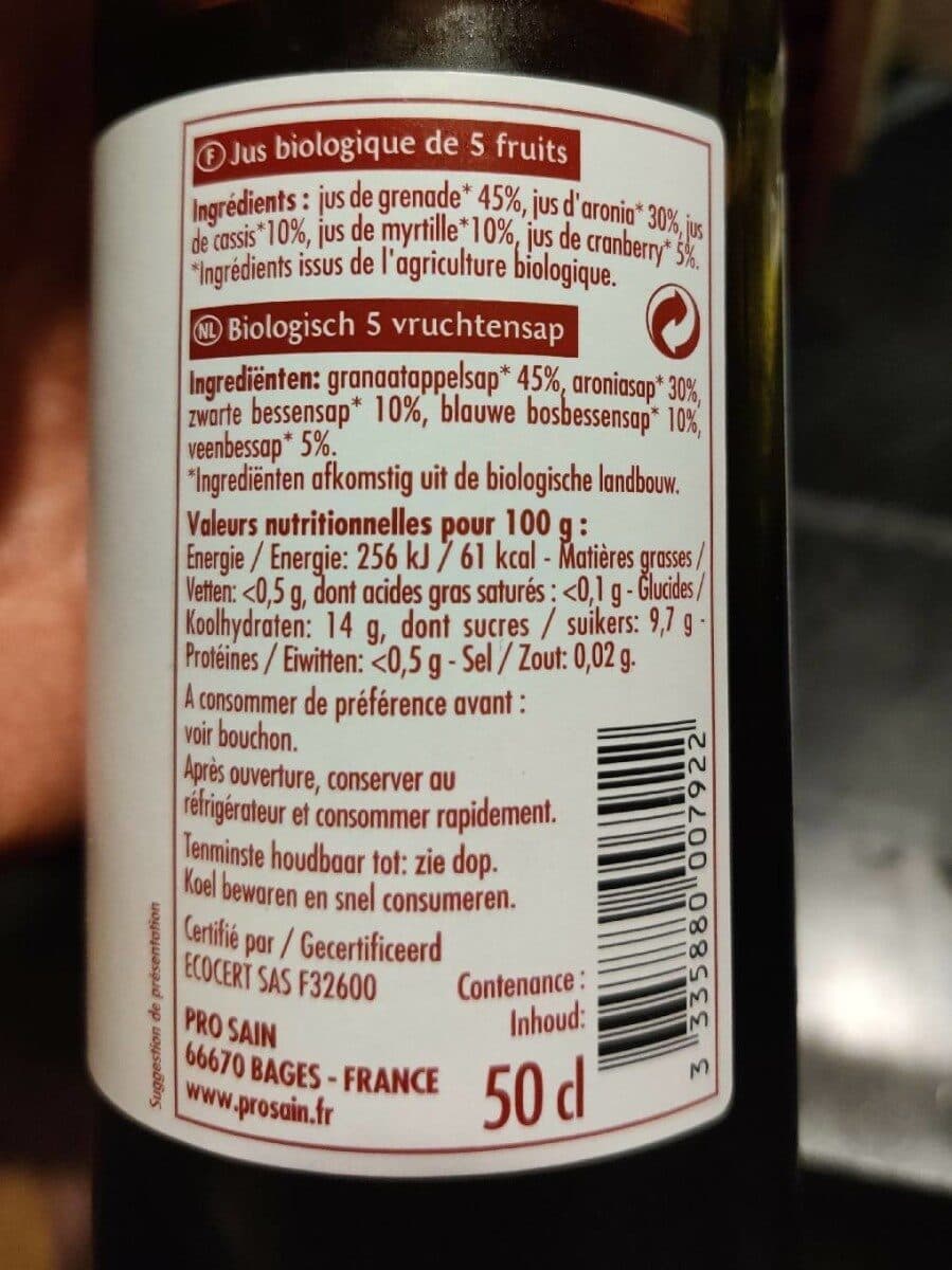 Prosain Pur jus 5 superfruits packshot