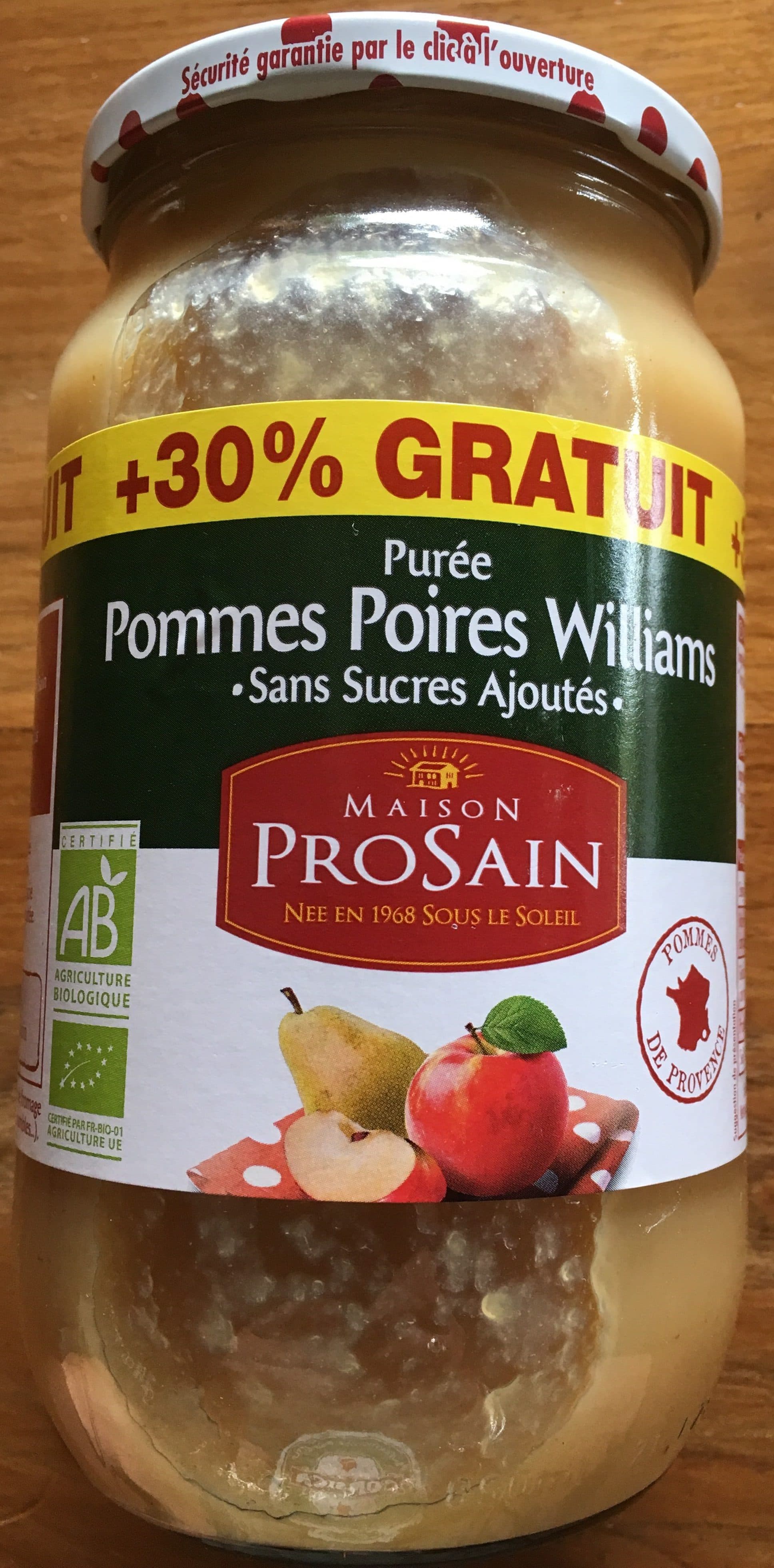 Prosain Purée Pommes Poires Williams packshot