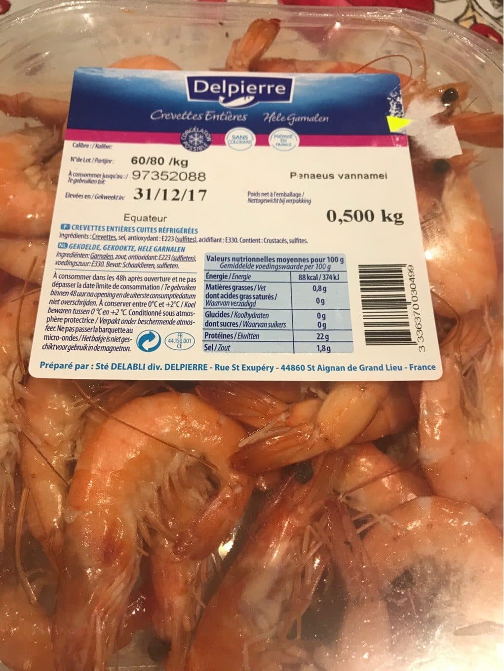 Delpierre Crevettes Entières Roses Cuites packshot