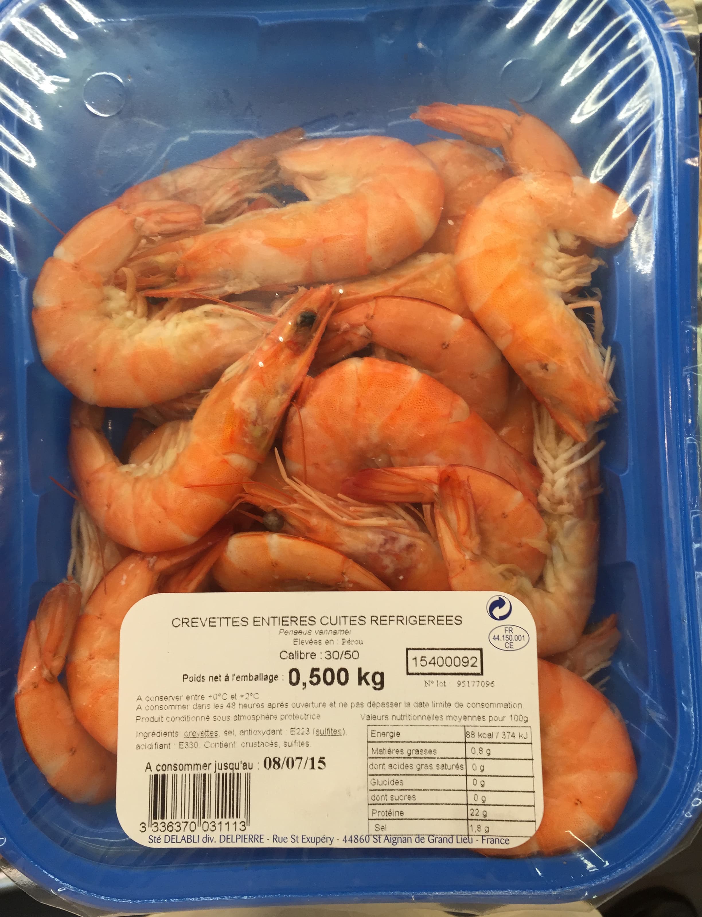 Delabli Crevettes entières cuites réfrigérées packshot