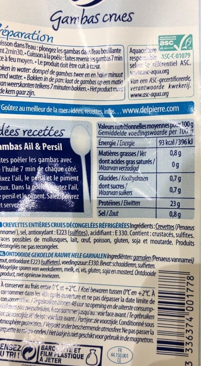 Delpierre Gambas crues 30/40 400g packshot