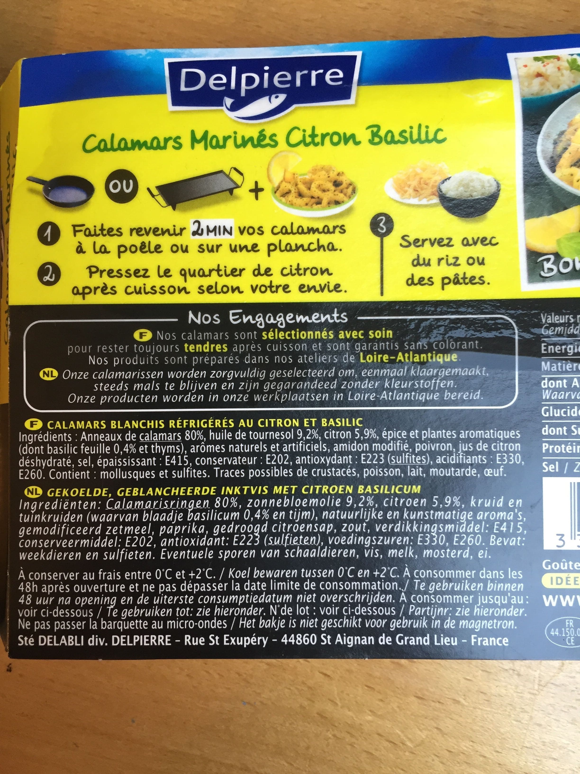 Delpierre Calamars Marinés Citron Basilic packshot