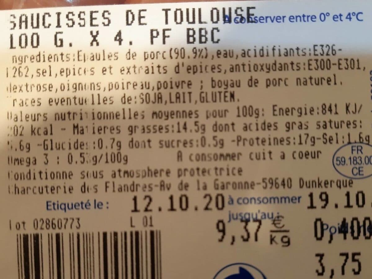 Open Food Facts Saucisse de toulouse packshot