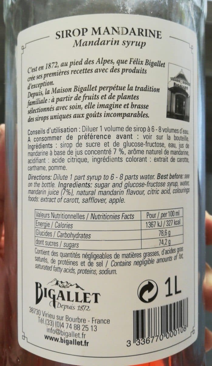 Bigallet Sirop mandarine packshot