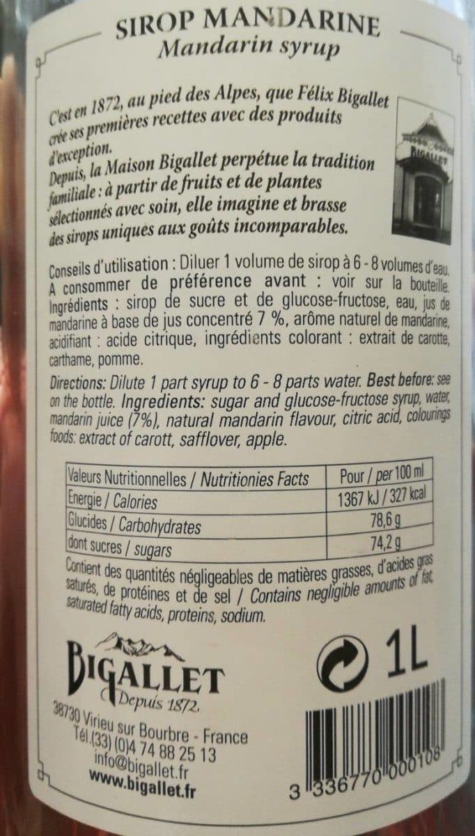 Bigallet Sirop mandarine packshot