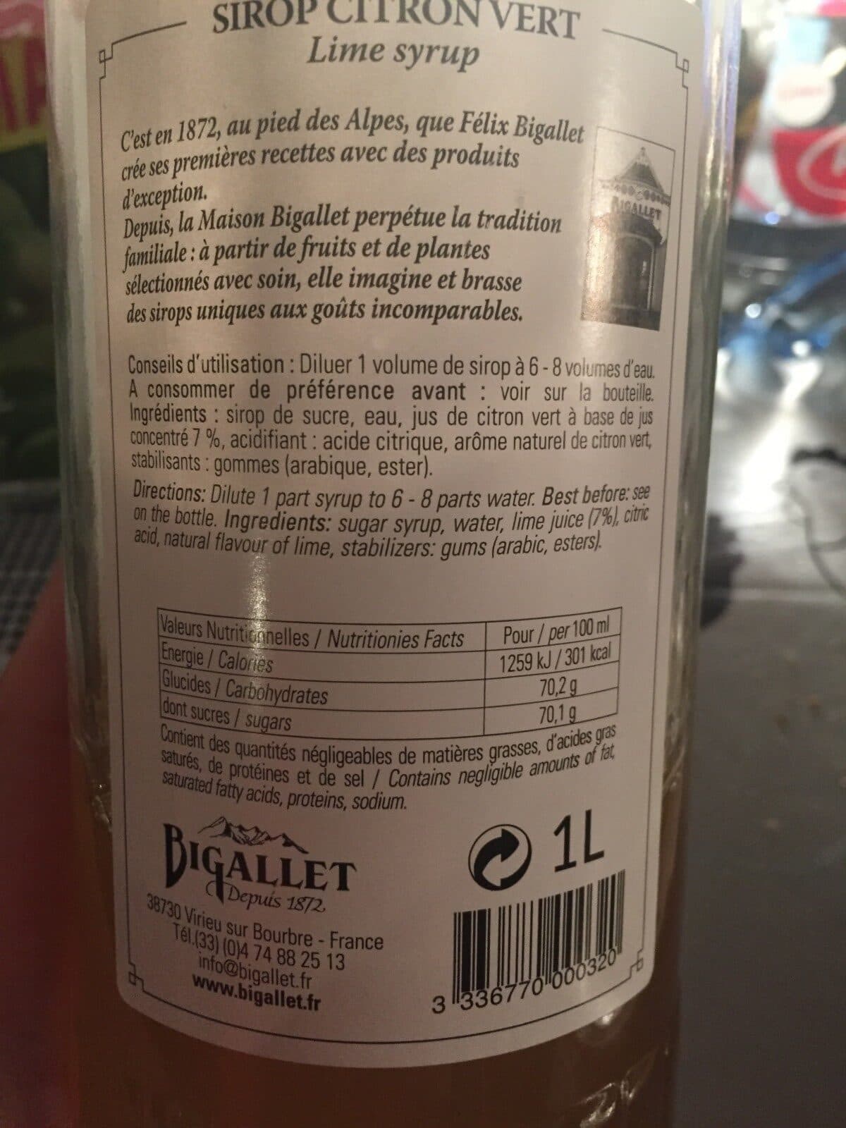 Bigallet Sirop de Citron Vert packshot