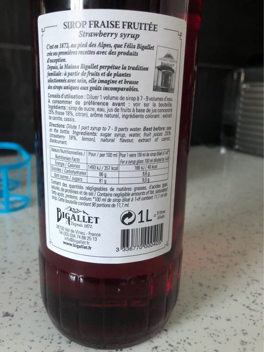 Bigallet sirop de fraise fruitée packshot
