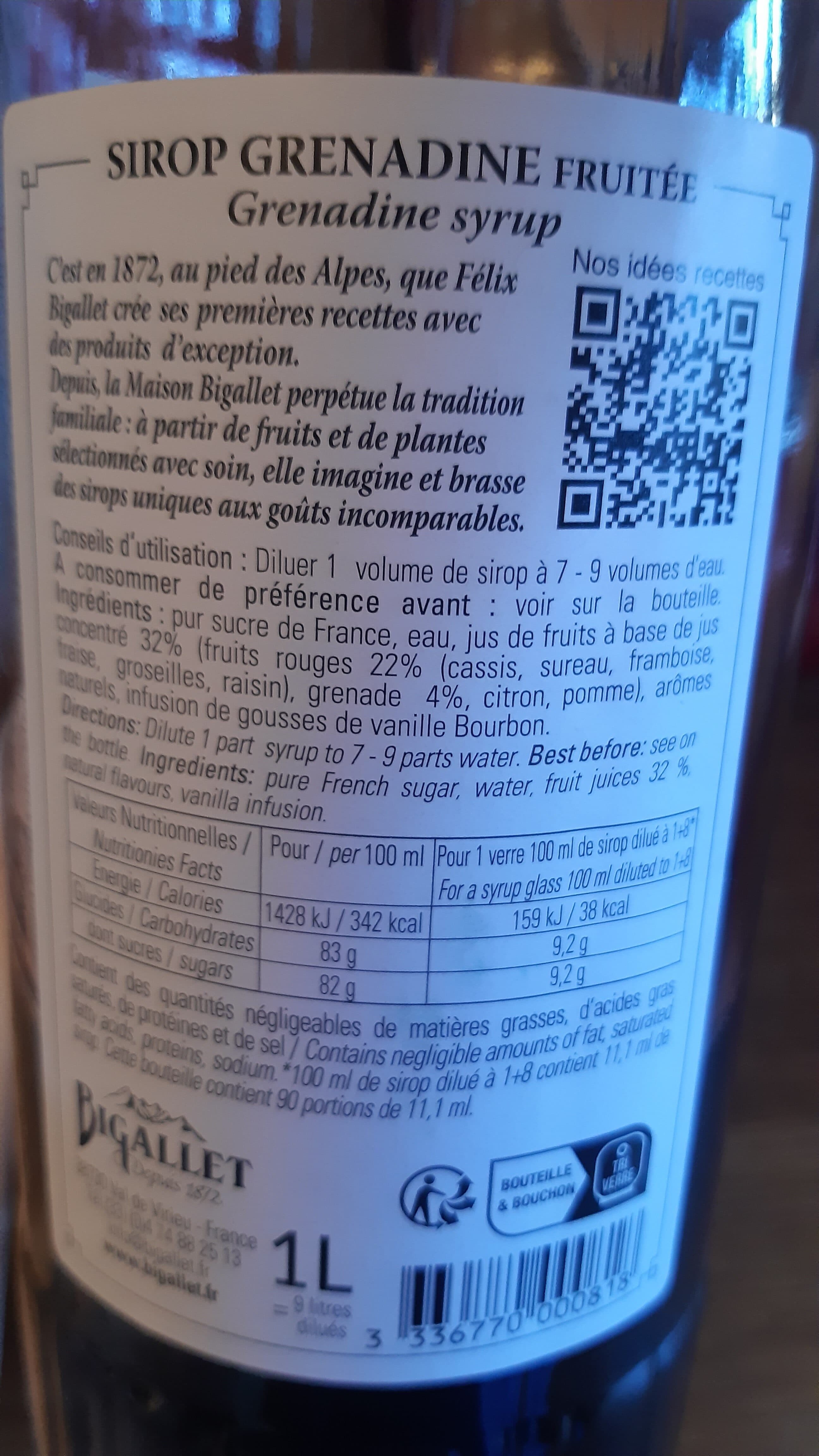 Bigallet Sirop grenadine fruitée packshot