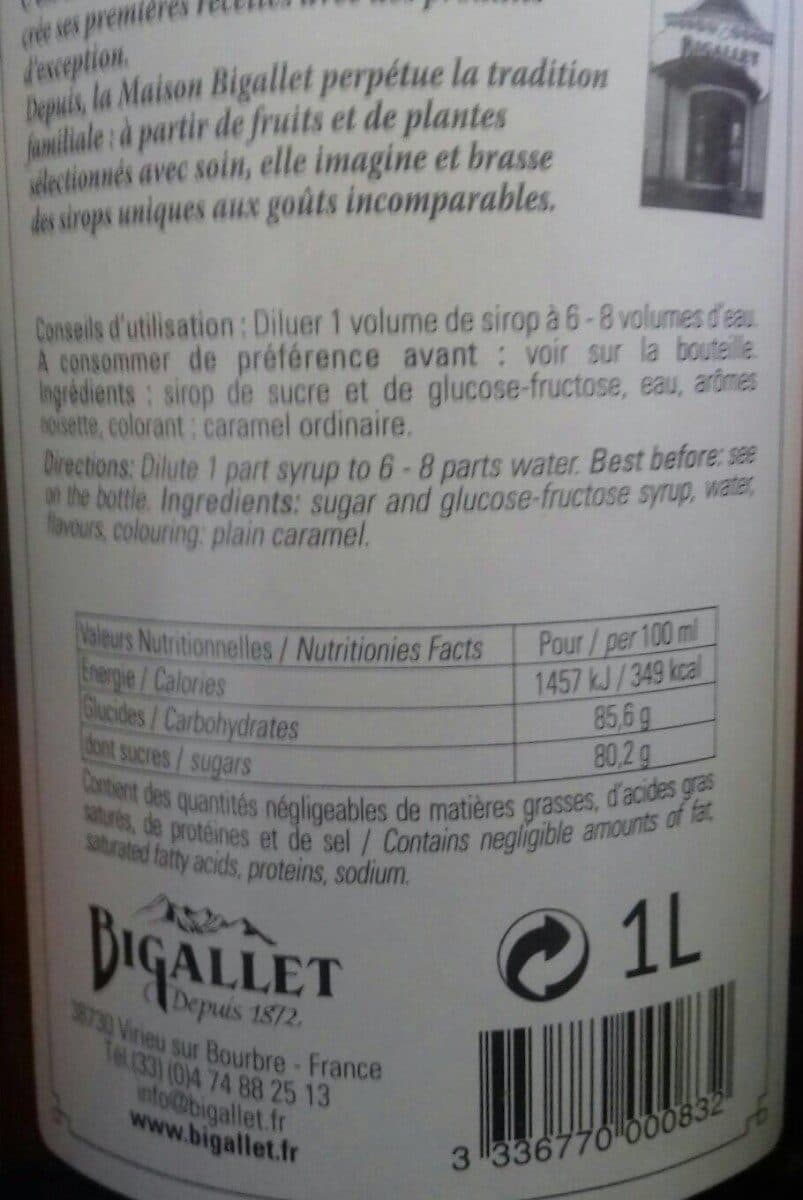 Bigallet sirop de noisette packshot