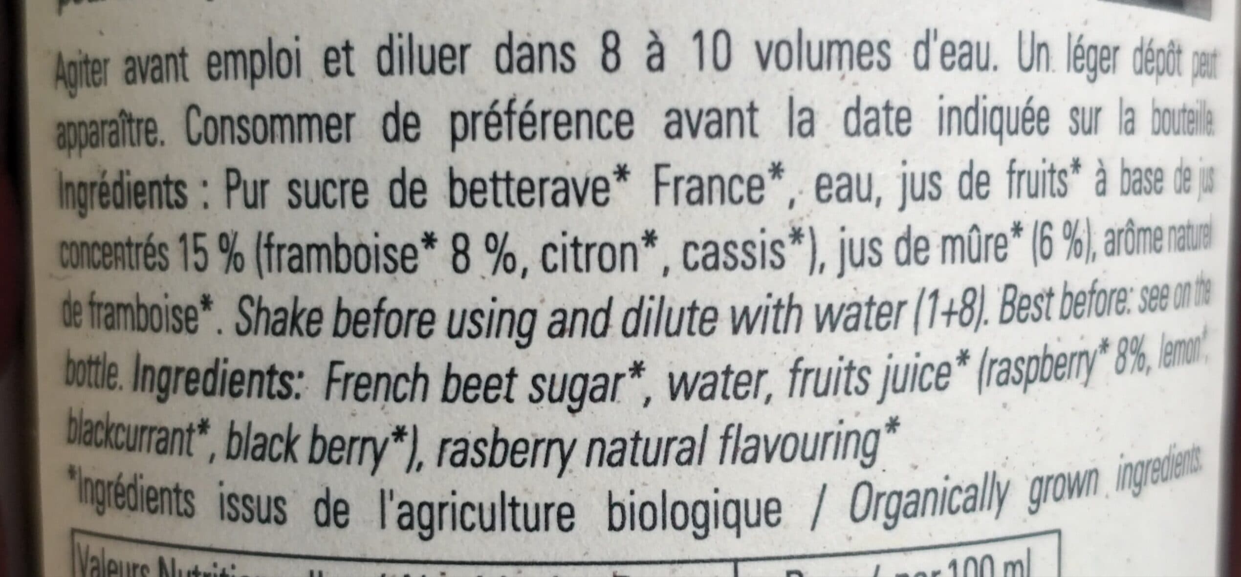 Bigallet Sirop Bio Framboise Mure packshot