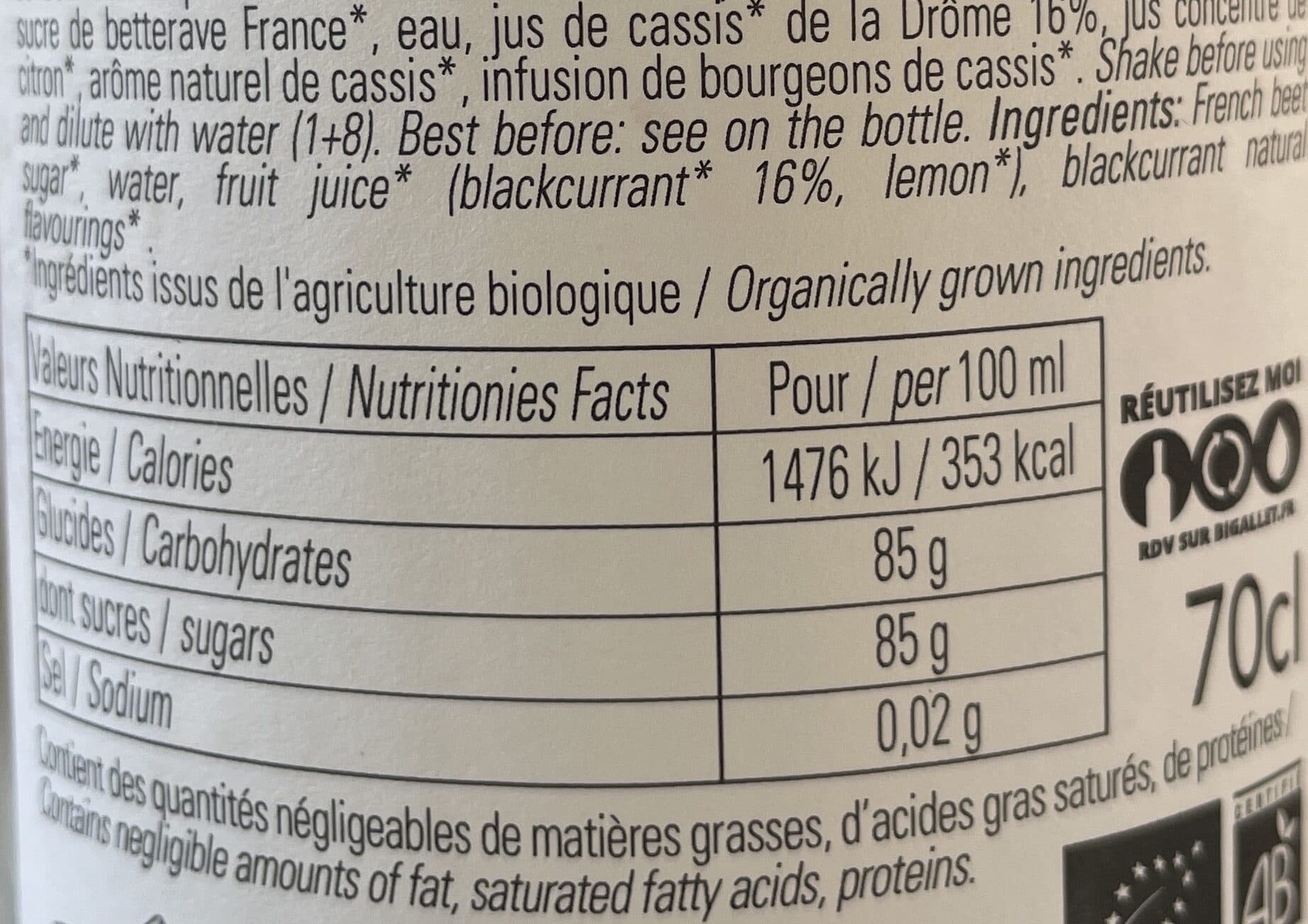 Bigallet sirop de cassis bio packshot