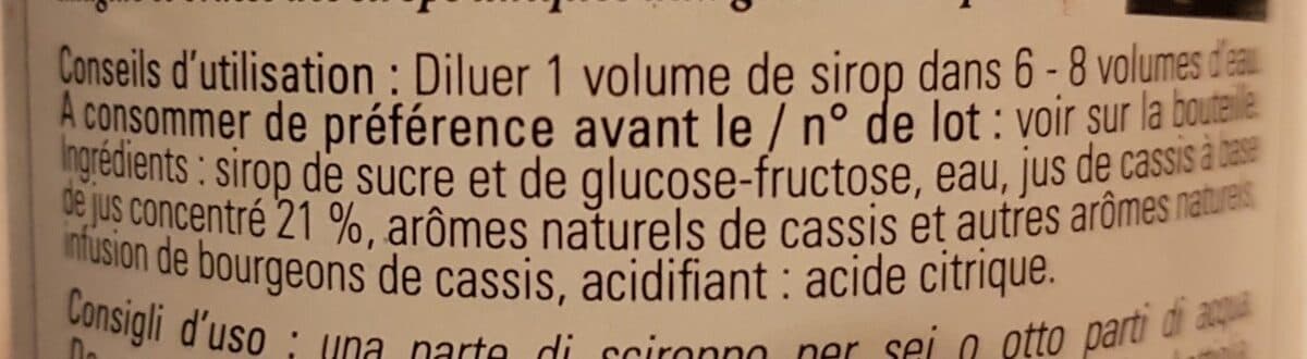 Bigallet Sirop de cassis packshot