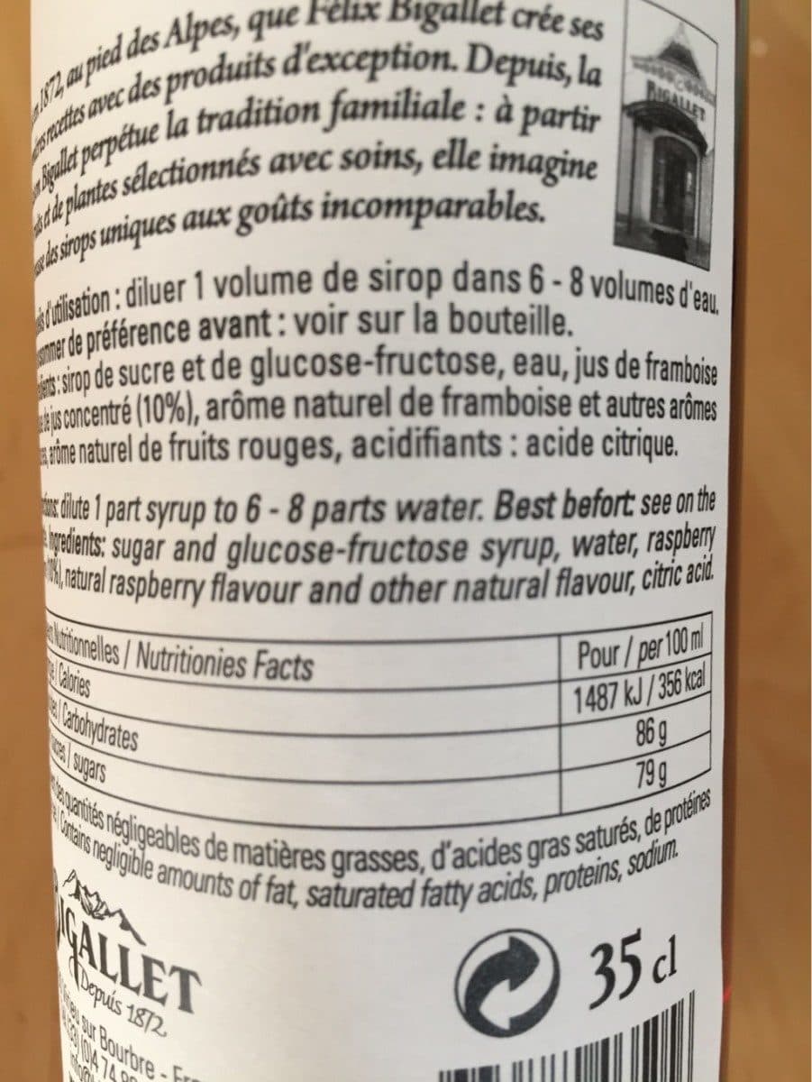 Bigallet Sirop framboise packshot
