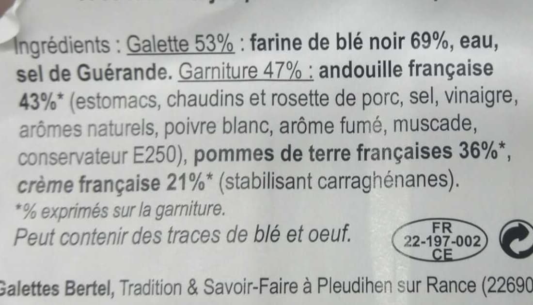 Bertel 2 Galettes pur blé noir Andouille pommes de terre crème françaises packshot