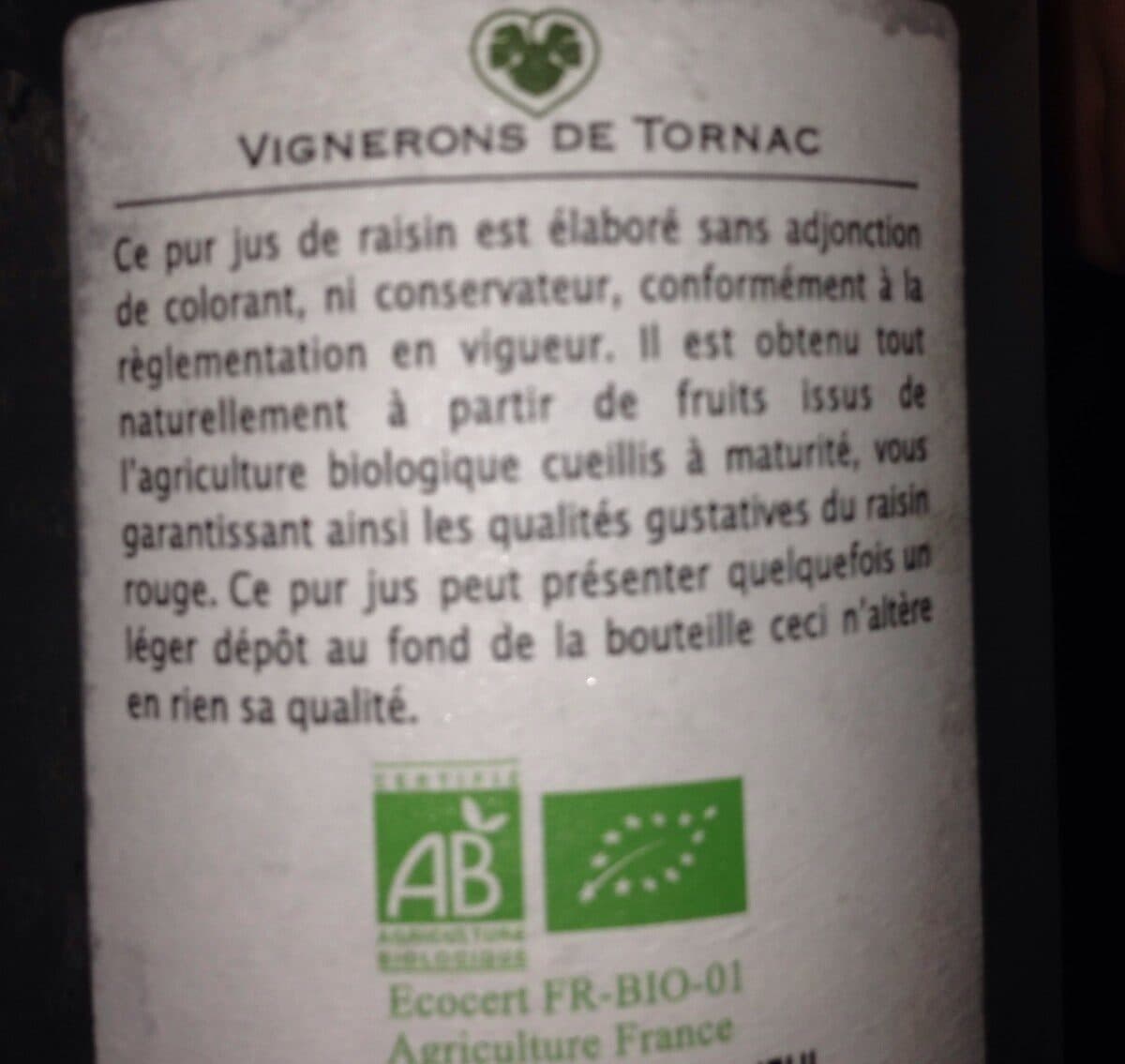 Open Food Facts Pur jus de raisin bio packshot
