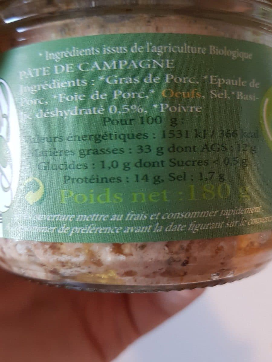 Open Food Facts Pâté de campagne au basilic packshot