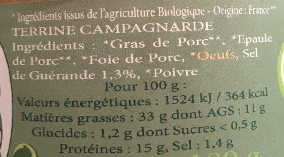 Open Food Facts Terrine Campagnarde Bio Au Sel De Guerande Bio packshot