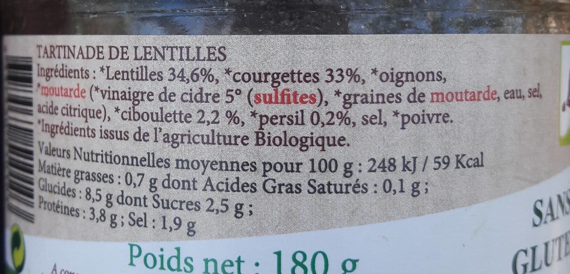 Élisabeth Patignac Tartinade De Lentilles Courgettes Herbes Fines Bio packshot