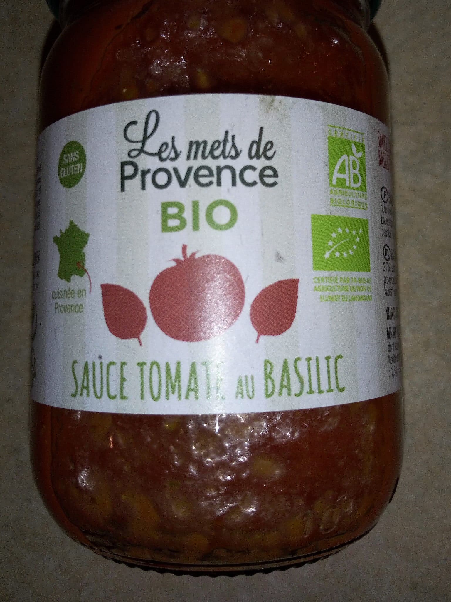 Les mets de provence Sauce Tomate Basilic Bio 190g packshot