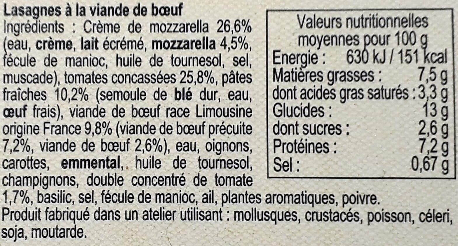 Maison Tino Lasagnes de bœuf à la crème de mozzarella packshot