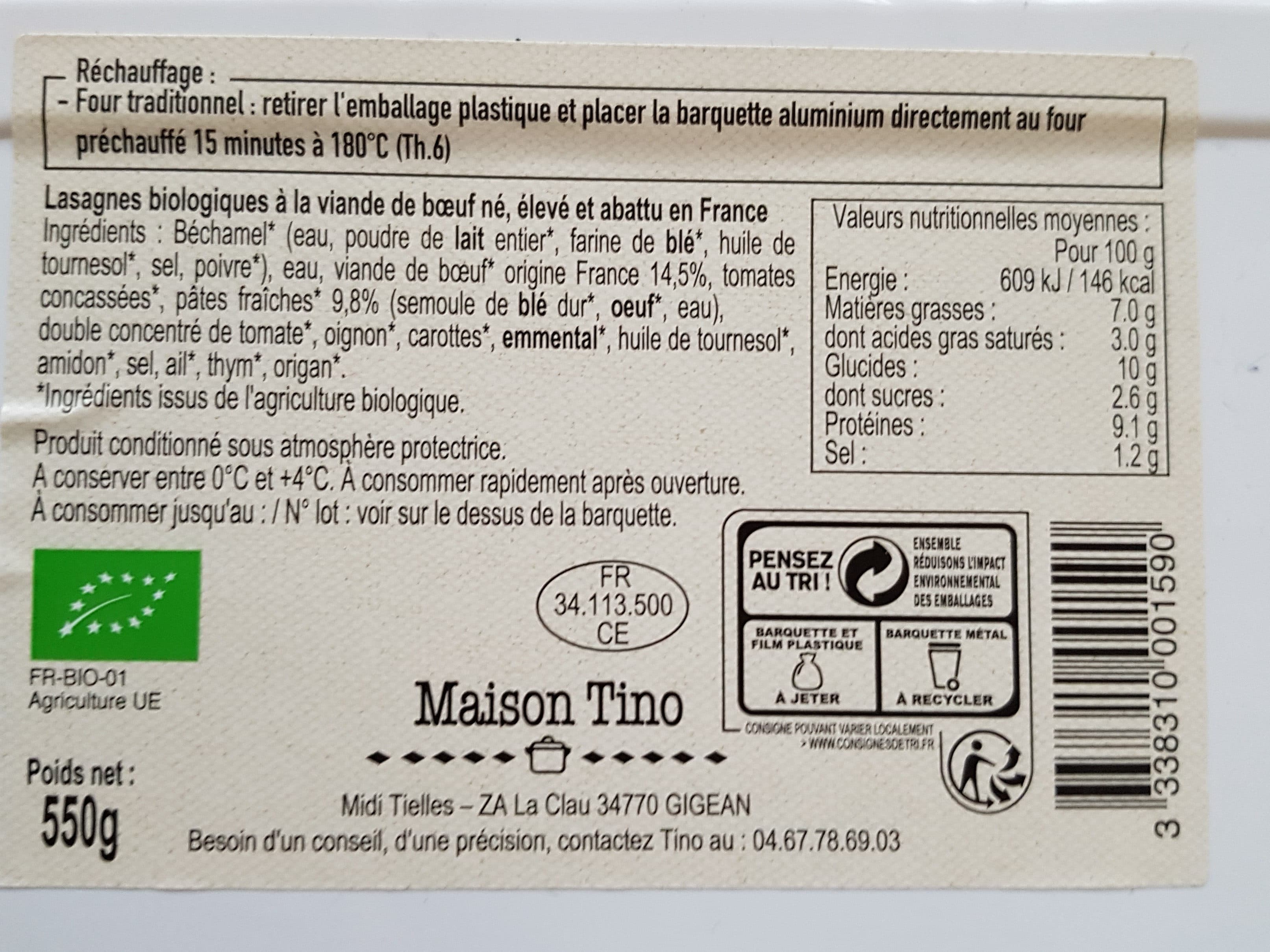 Maison tino Lasagnes de Bœuf packshot