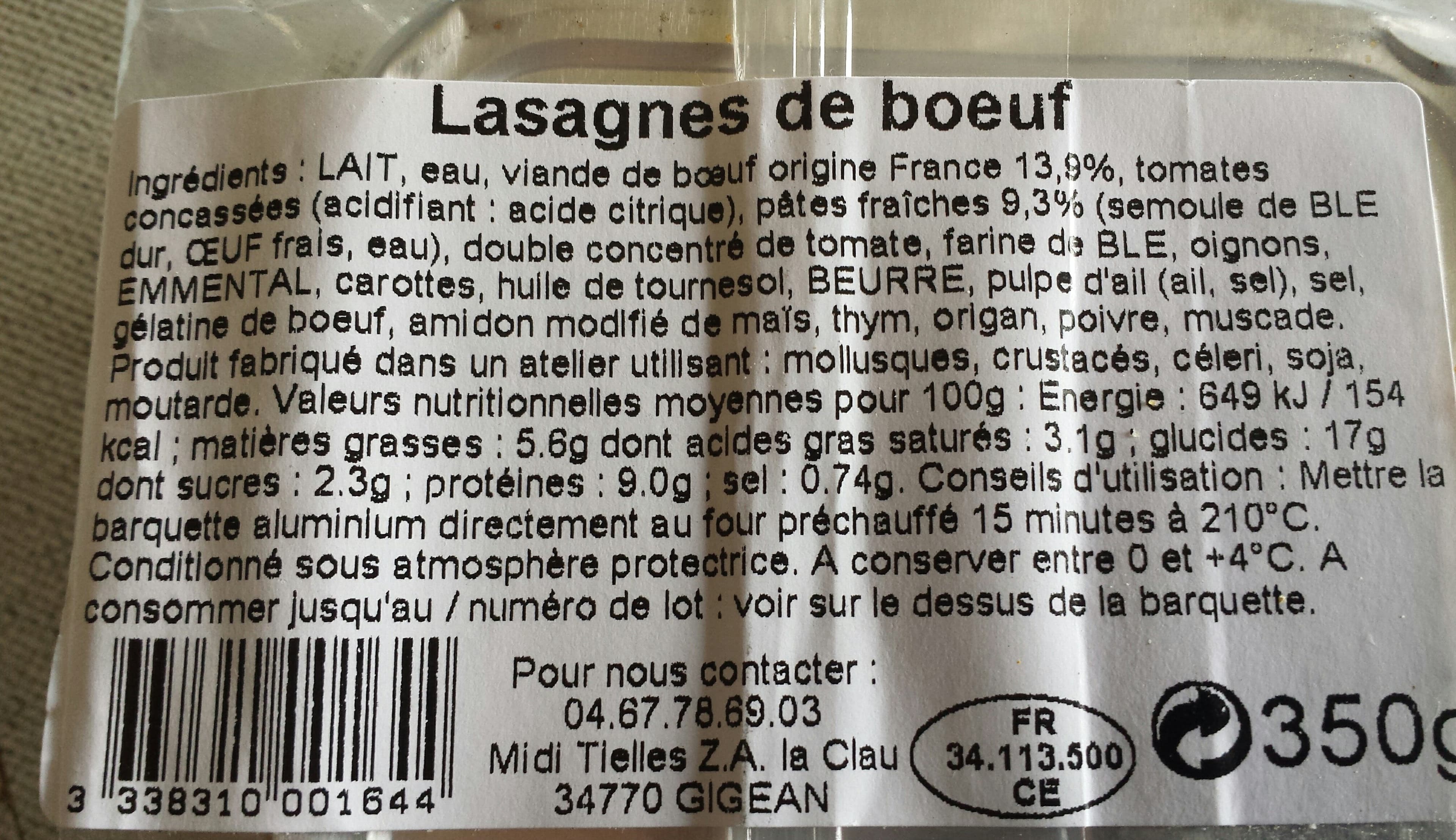 Maison Tino Lasagnes de boeuf packshot