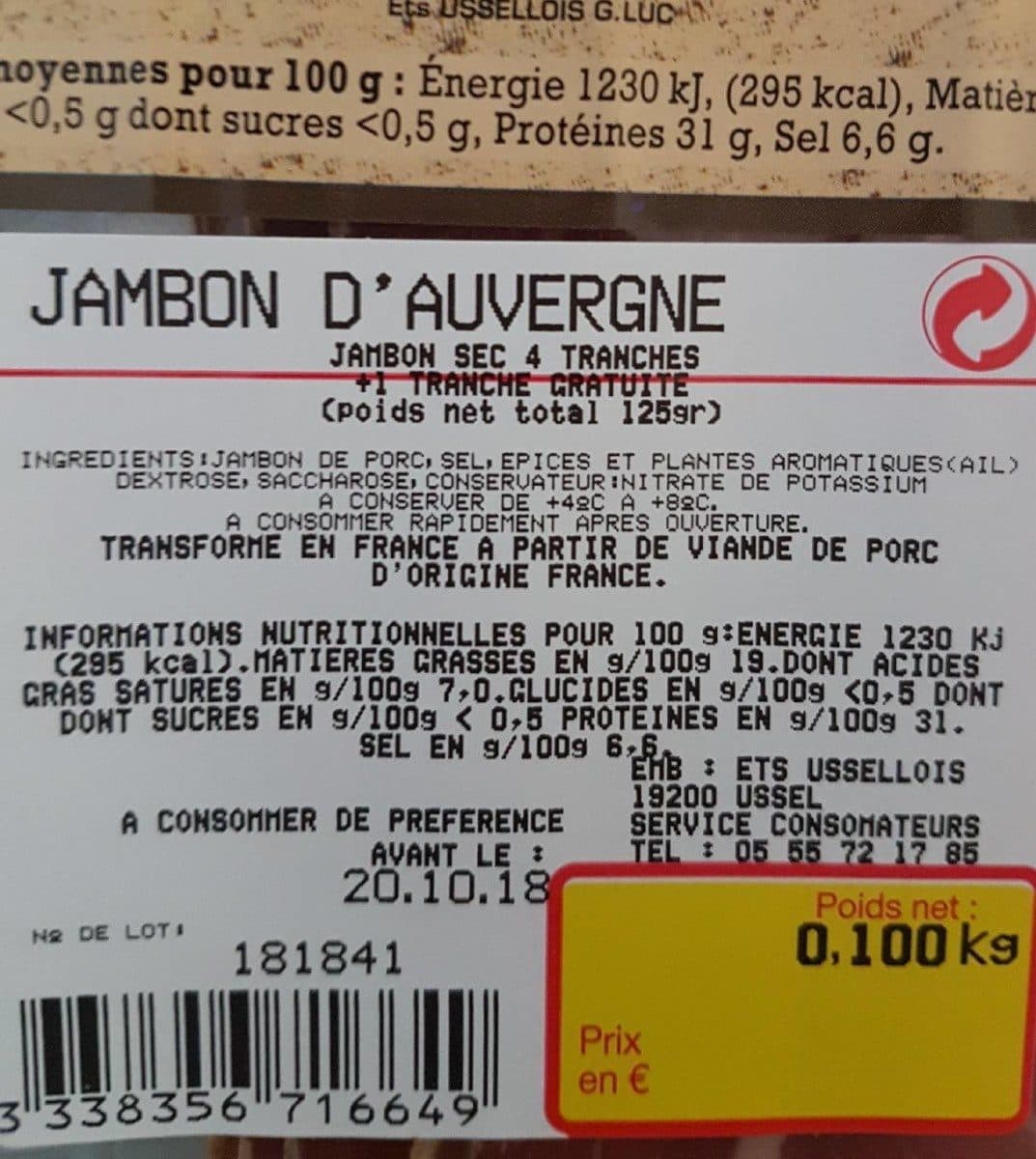 Open Food Facts Jambon d'auvergne packshot