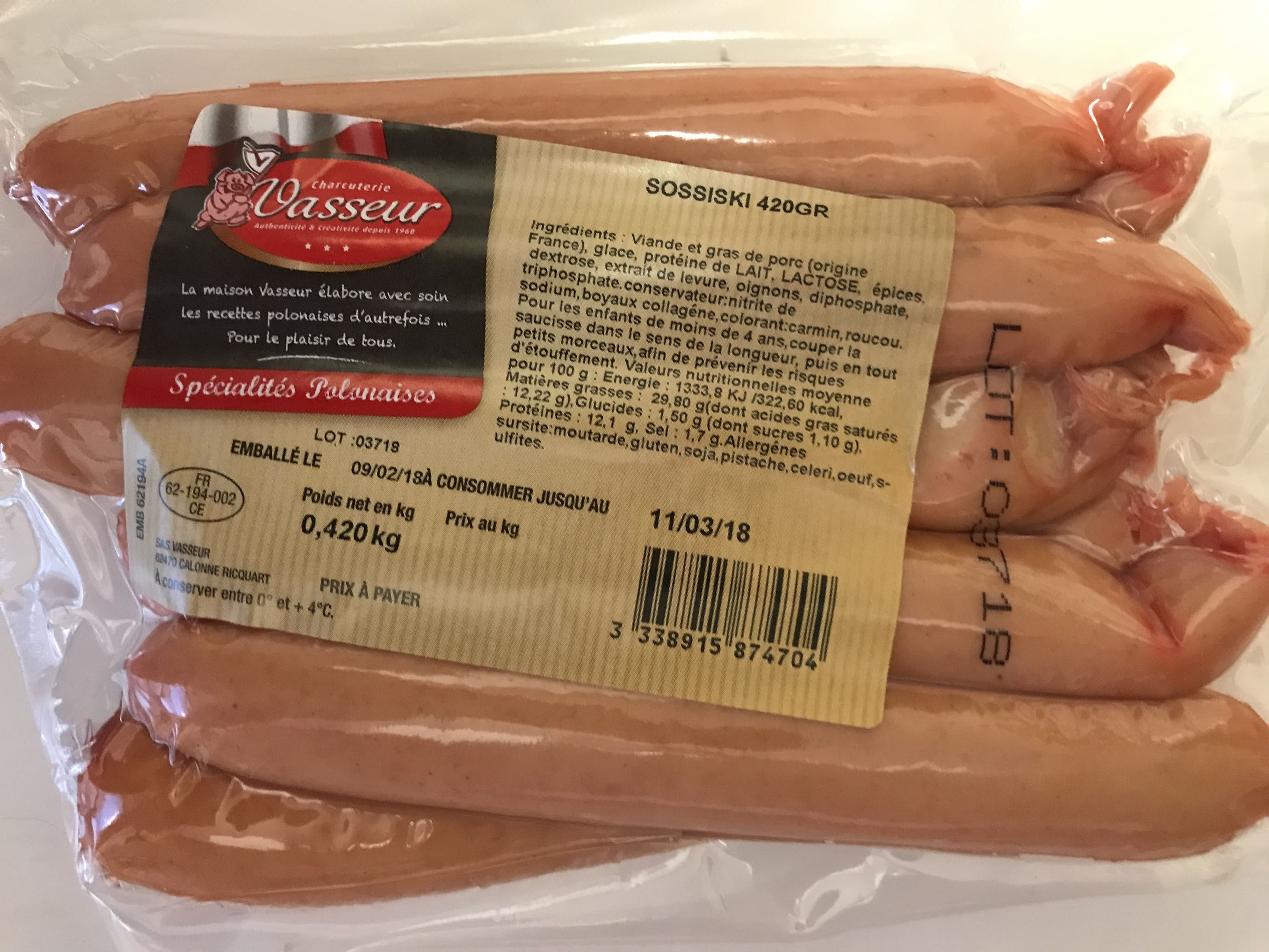 Vasseur Nasco sossiski x3 packshot