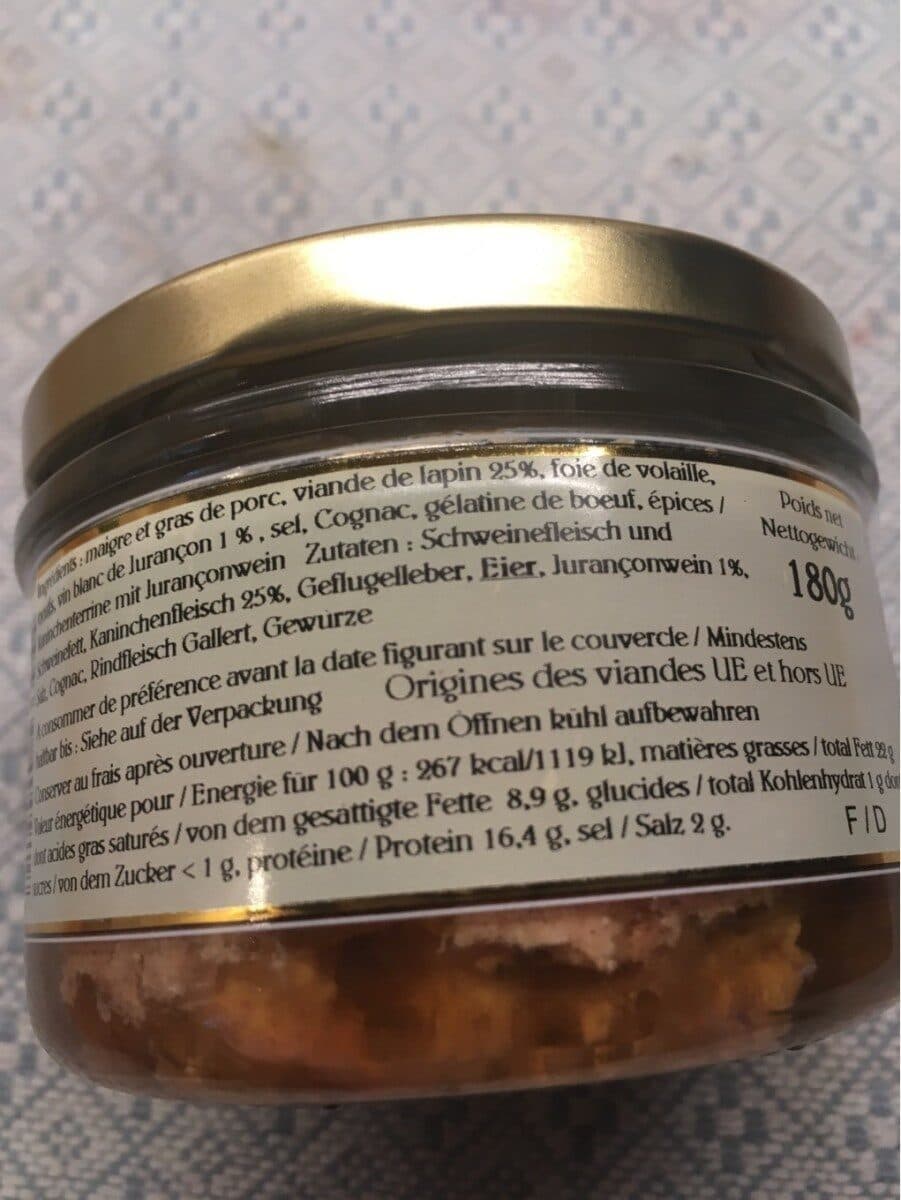 Lou Bersac Terrine Van Konijn Met Jurançon Wijn 180 packshot
