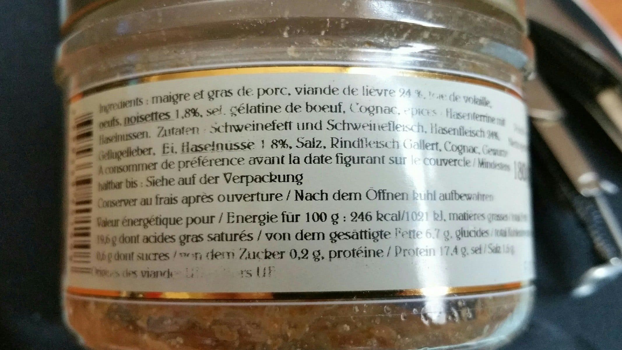 Lou Bersac Terrine Van Haas Met Hazelnoten 180G packshot