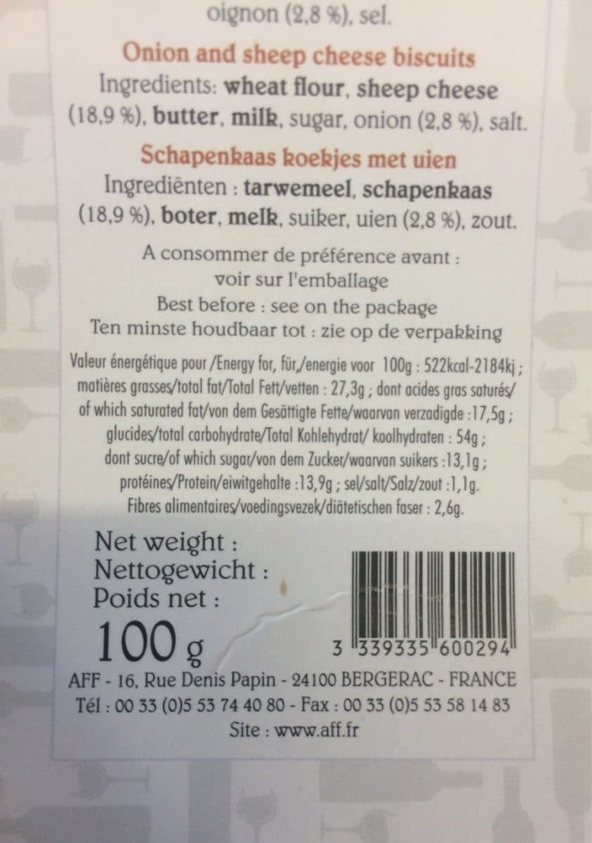 Open Food Facts Biscuit salé au fromage de Brebis et Oignons packshot