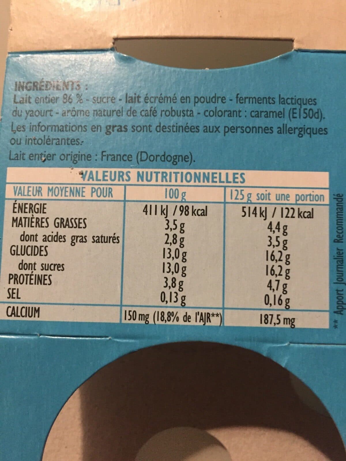 Pechalou Yaourt aromatise café robusta packshot