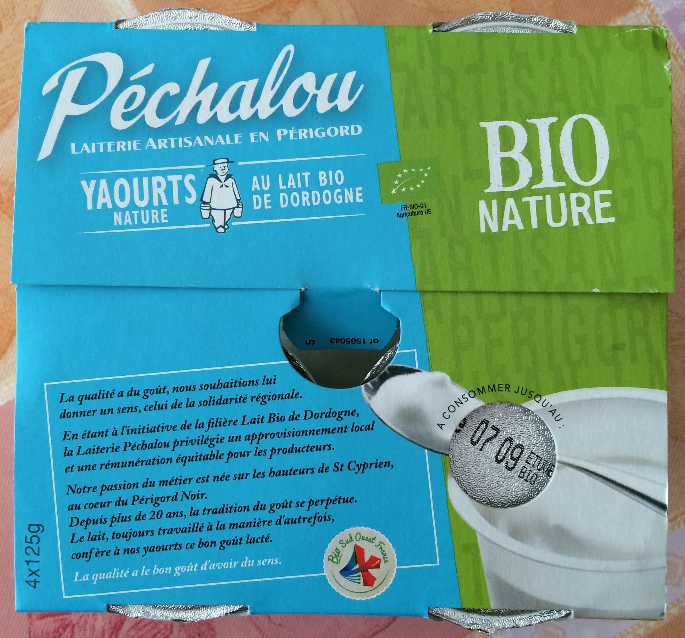 Péchalou Yaourts nature au lait bio de Dordogne packshot