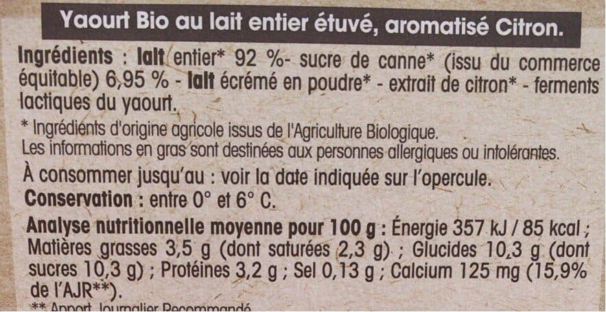 Laiterie Du Perigord Yaourt Citron au lait entier packshot