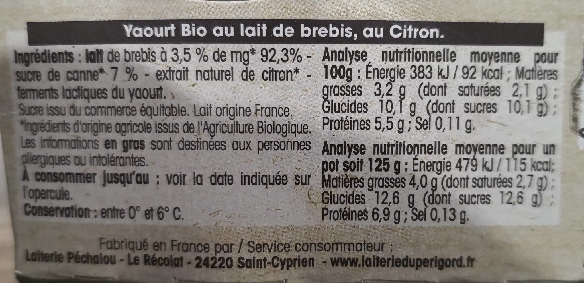 Laiterie du Périgord Yaourt brebis bio citron packshot