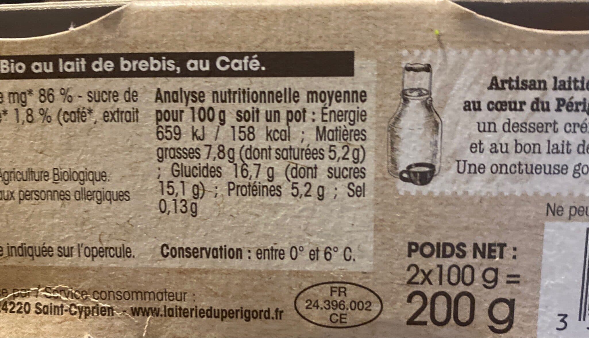 LAITERIE PECHALOU Petit pot de crème Brebis Bio - Café packshot